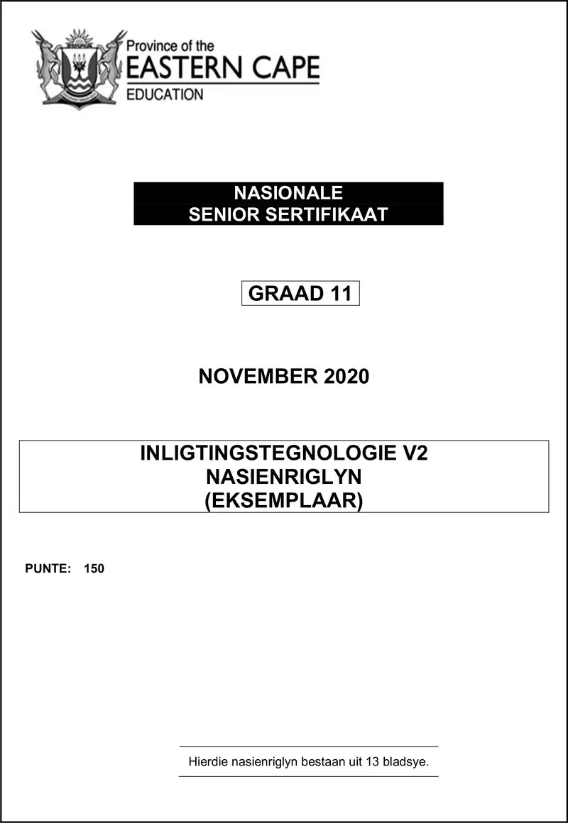 Grade 11 Inligtingstegnologie past paper 2020 – it p2 gr11 memo nov2020 afr d