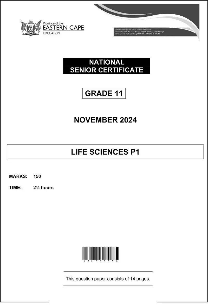 Grade 11 Life Sciences past paper 2024 – life sciences p1 gr11 qp nov2024 eng d