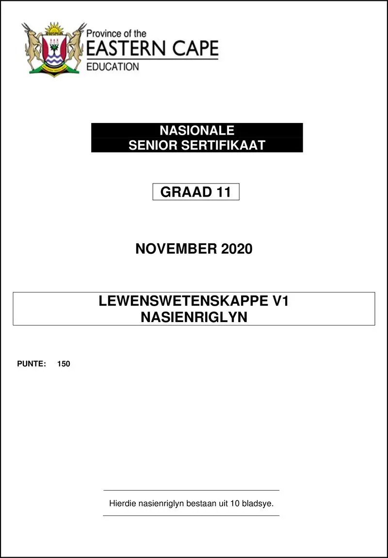 Grade 11 Life Sciences past paper 2020 – life sciences p1 memo gr11 nov 2020 afr