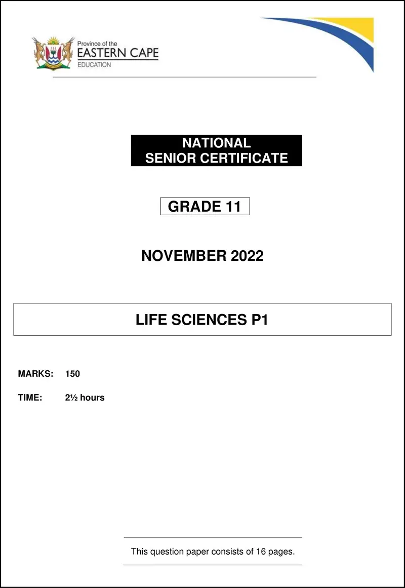 Grade 11 Life Sciences past paper 2022 – life sciences p1 qp gr11 nov2022 eng