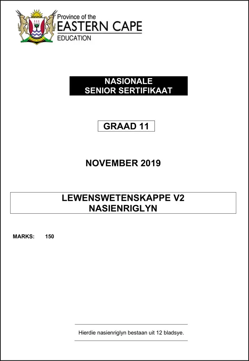 Grade 11 Life Sciences past paper 2019 – life sciences p2 gr11 memo nov 2019 afr