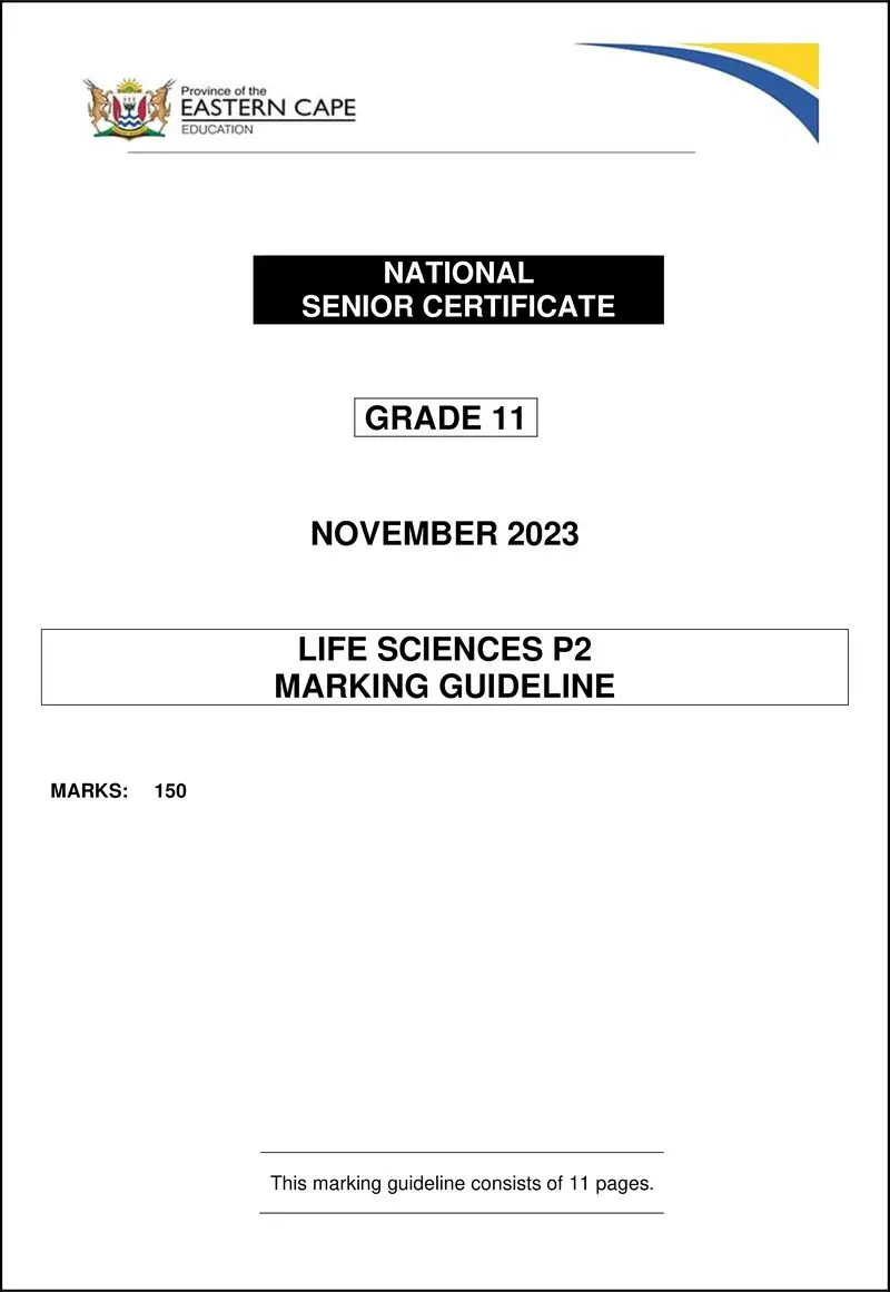 Grade 11 Life Sciences past paper 2023 – life sciences p2 gr11 memo nov 2023 eng