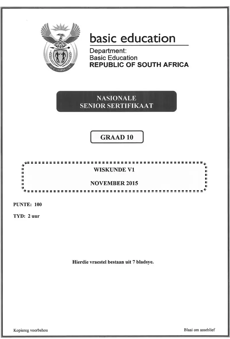 Grade 10 Mathematics past paper 2015 – mathematics p1 grade 10 nov 2015 afr