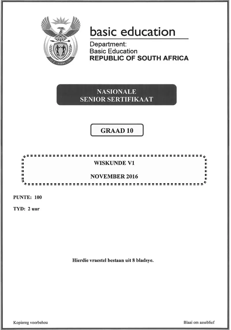 Grade 10 Mathematics past paper 2016 – mathematics p1 grade 10 nov 2016 afr