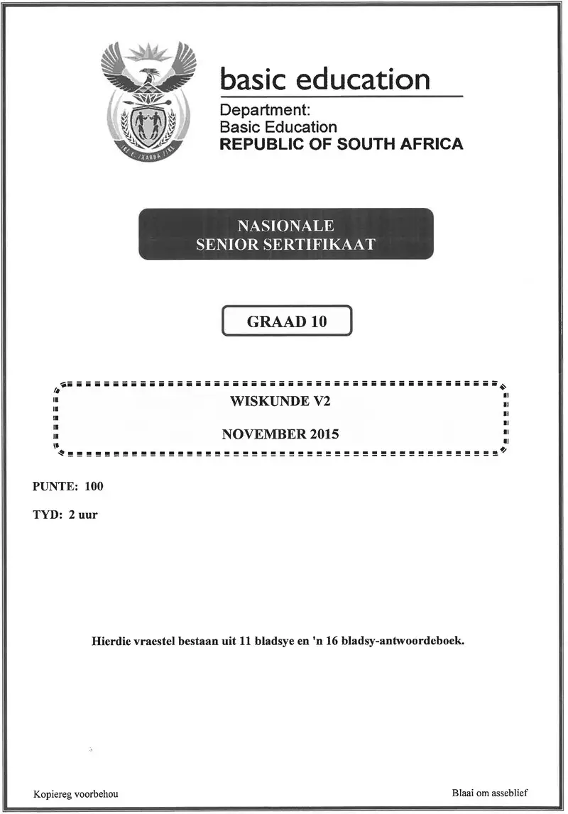 Grade 10 Mathematics past paper 2015 – mathematics p2 grade 10 nov 2015 afr