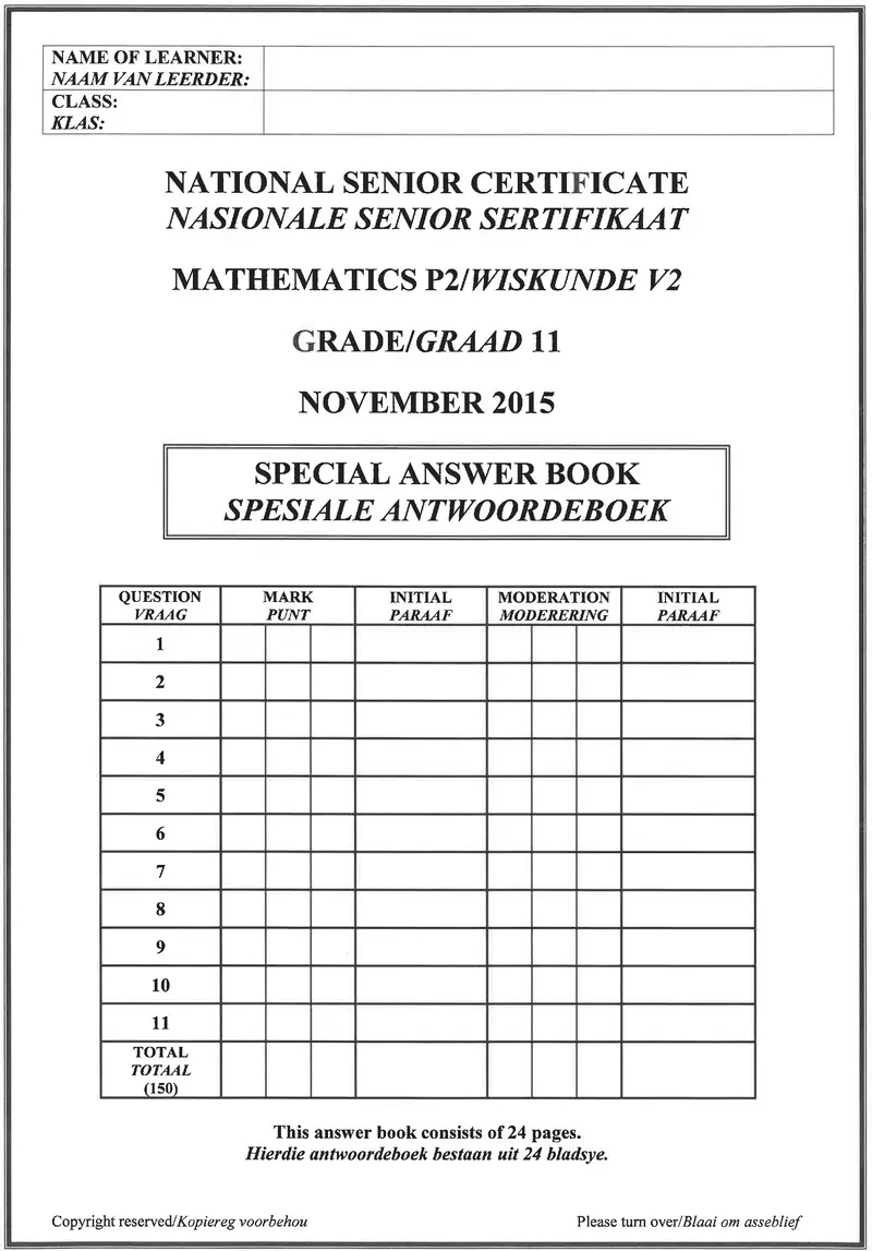 Grade 11 Mathematics past paper 2015 – mathematics p2 grade 11 nov 2015 answer book afr eng
