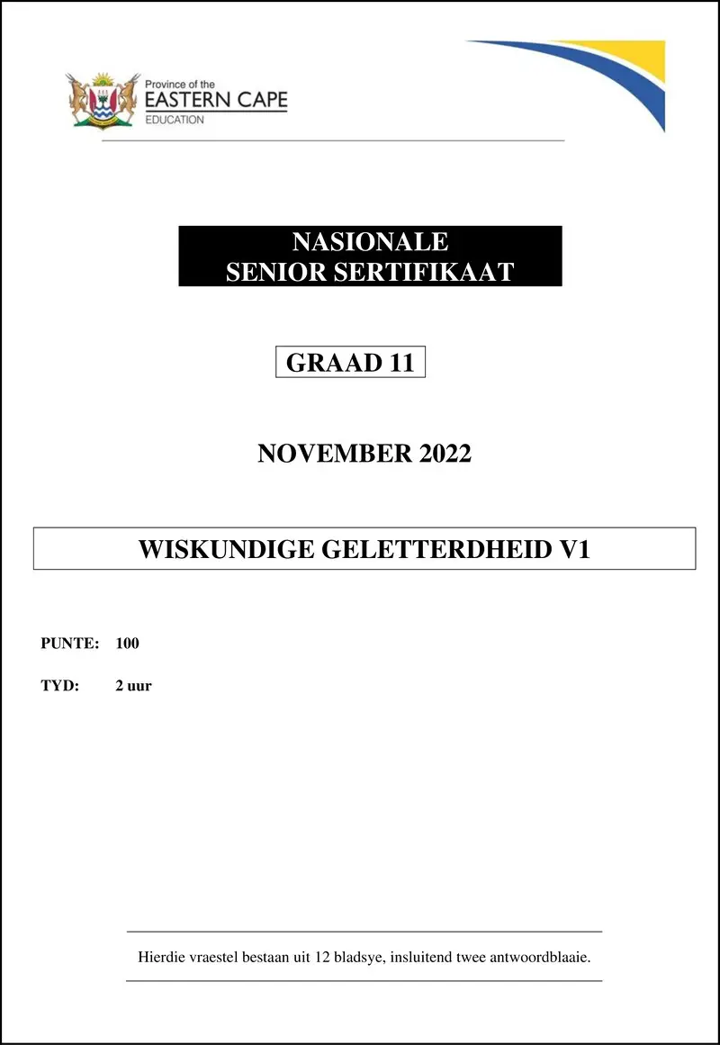 Grade 11 Wiskundige Geletterdheid past paper 2021 – maths lit p1 gr11 qp nov2022 afr