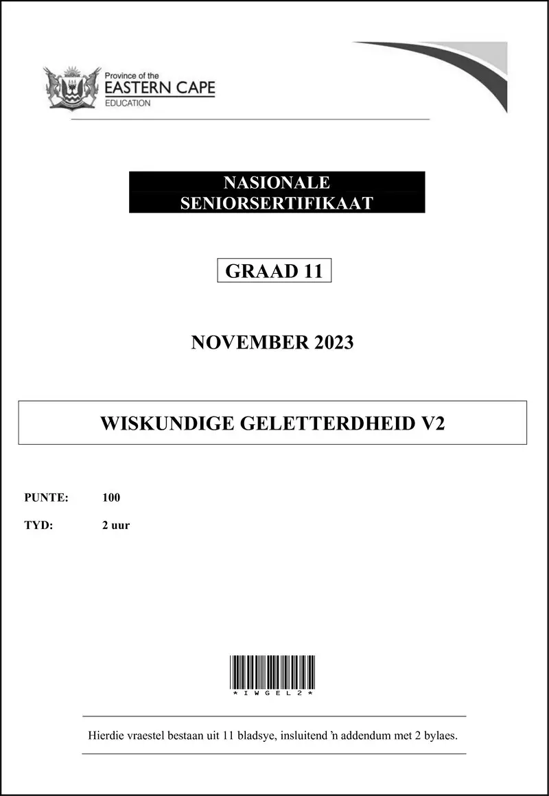 Grade 11 Wiskundige Geletterdheid past paper 2023 – maths lit p2 qp gr11 nov 2023 afr d