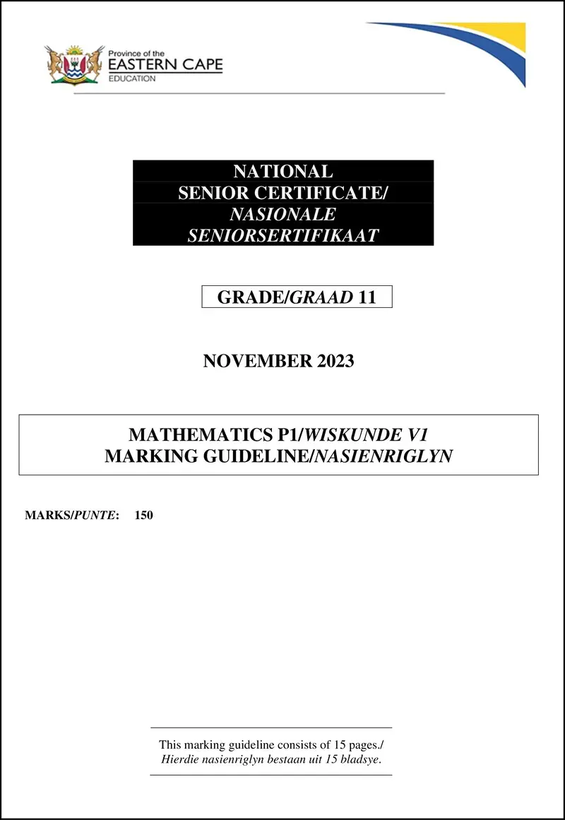 Grade 11 Wiskunde past paper 2023 – maths p1 gr11 memo nov 2023 eng afr