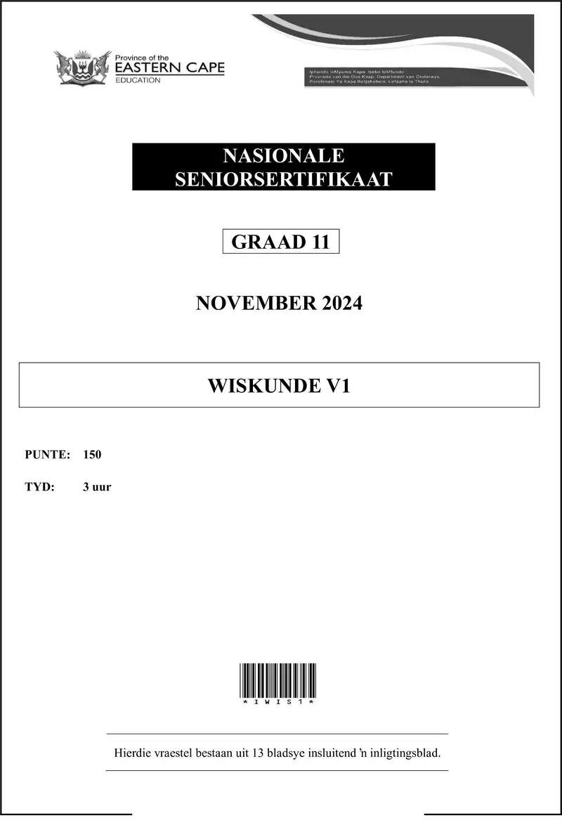 Grade 11 Wiskunde past paper 2024 – maths p1 qp gr11 nov2024 afr d