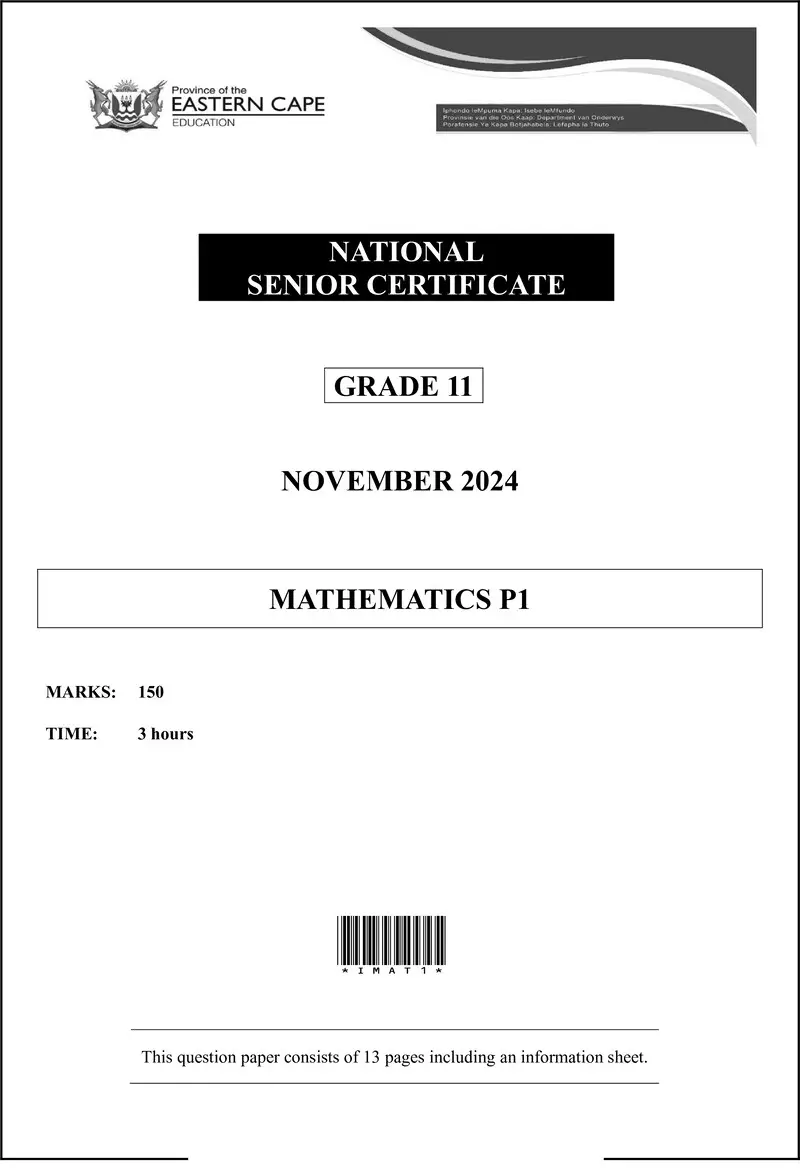 Grade 11 Mathematics past paper 2024 – maths p1 qp gr11 nov2024 eng d