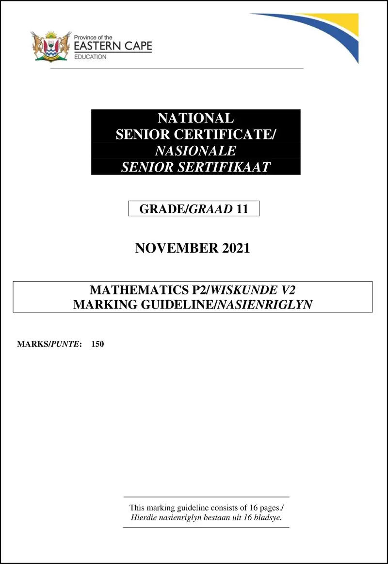 Grade 11 Wiskunde past paper 2022 – maths p2 gr11 memo nov 2022 afr engl translated