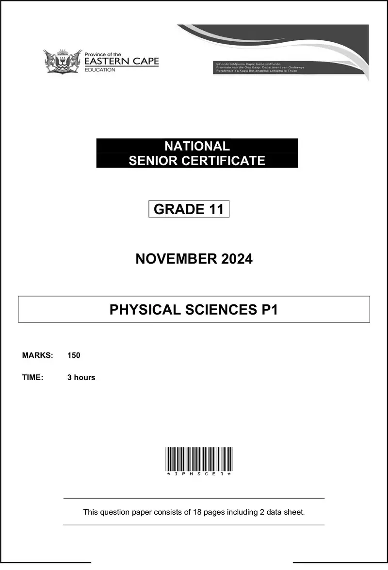 Grade 11 Physical Sciences past paper 2024 – phys sciences p1 qp gr11 nov 2024 eng d
