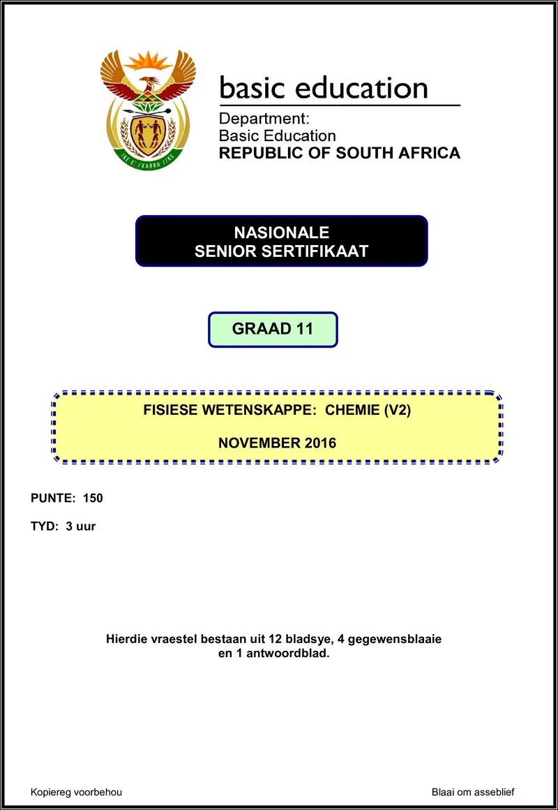 Grade 11 Physical Sciences past paper 2016 – physical sciences p2 grade 11 nov 2016 afr