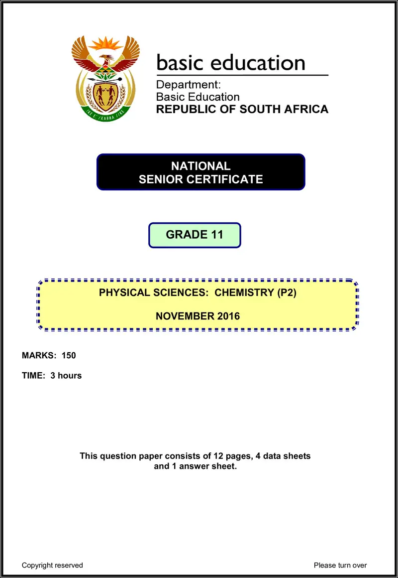 Grade 11 Physical Sciences past paper 2016 – physical sciences p2 grade 11 nov 2016 eng