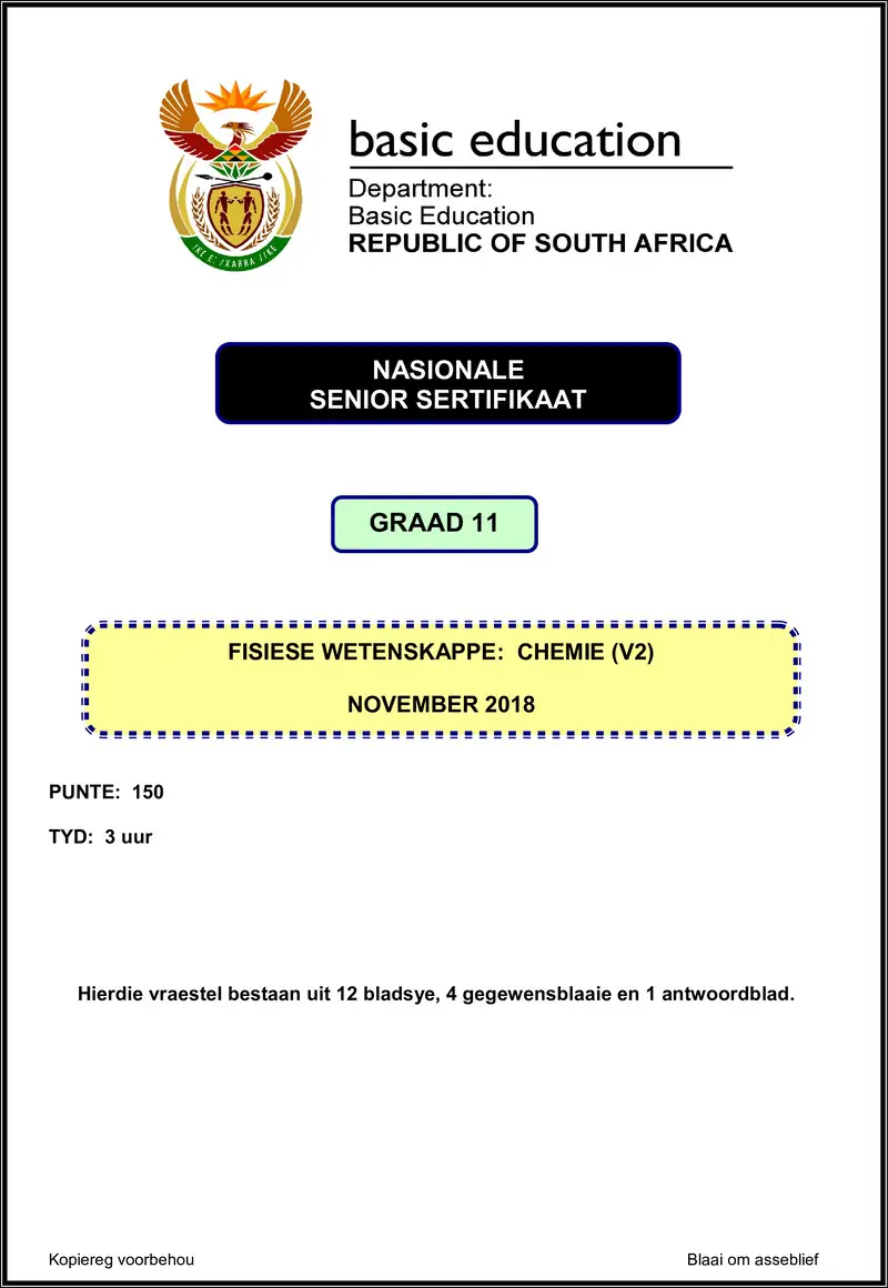 Grade 11 Physical Sciences past paper 2018 – physical sciences p2 grade 11 nov 2018 afr