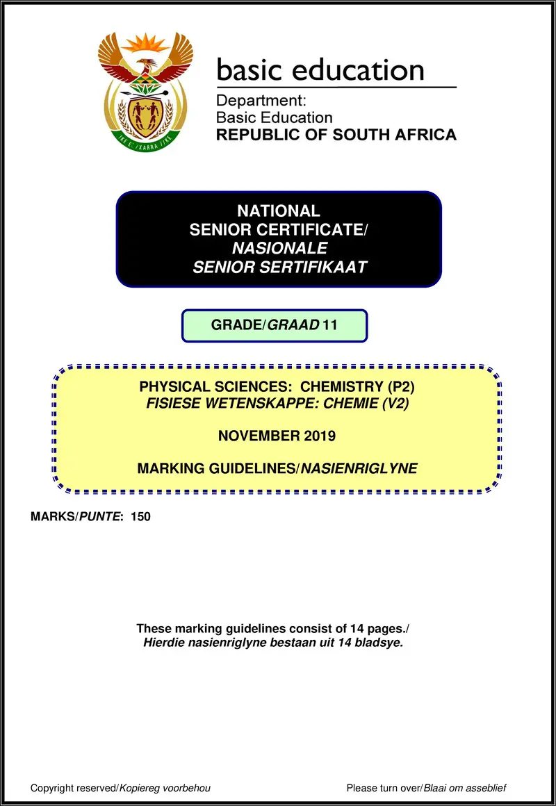 Grade 11 Physical Sciences past paper 2019 – physical sciences p2 grade 11 nov 2019 memo eng afr