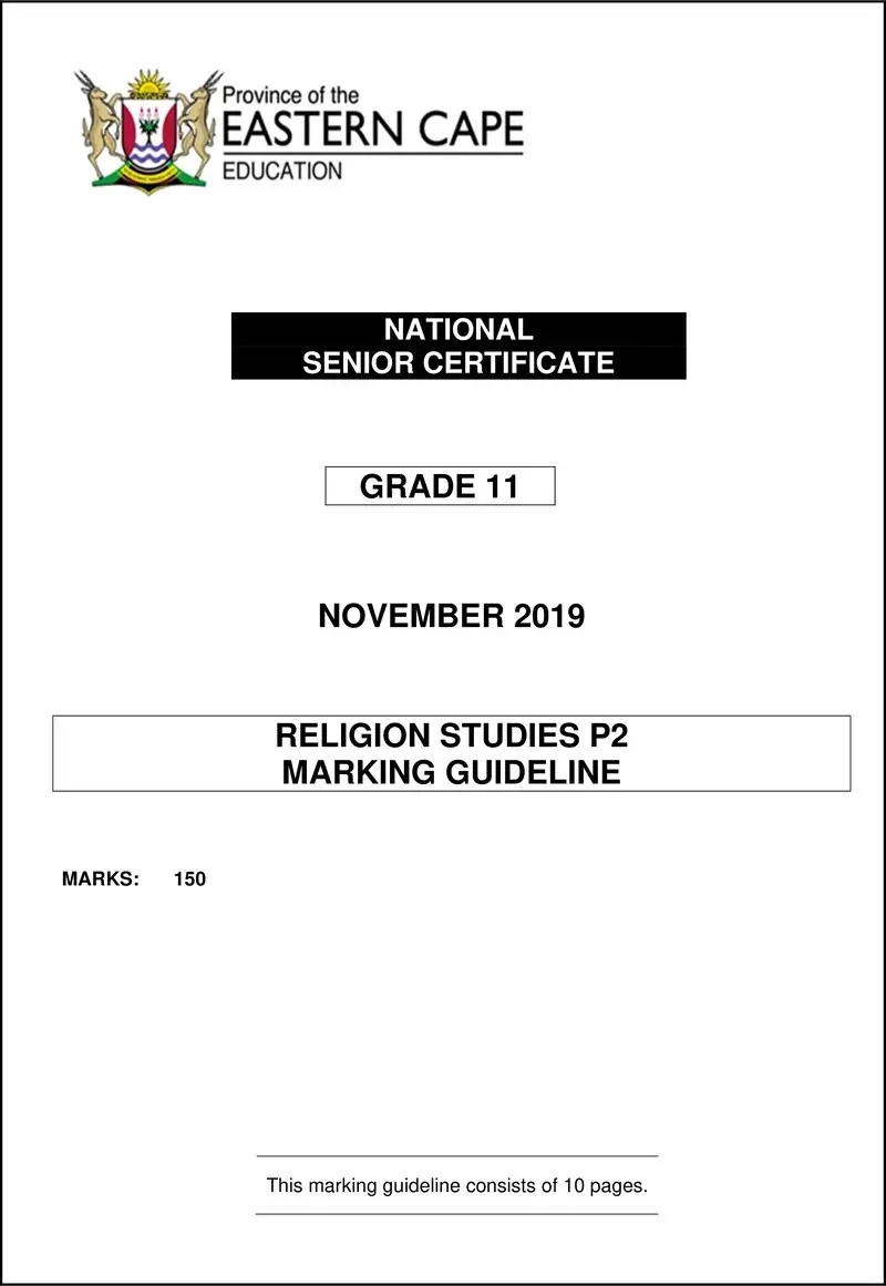 Grade 11 Religion Studies past paper 2019 – religion studies p2 gr11 memo nov2019 eng