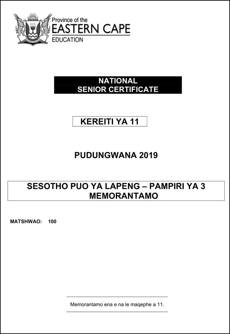 Grade 11 Sesotho past paper 2019 – ses hl p3 gr11 memo nov2019