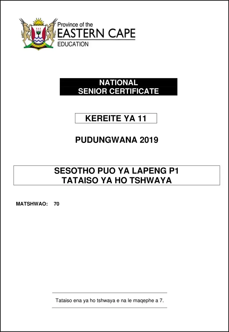 Grade 11 Sesotho past paper 2019 – seshl p1 gr11 memo nov2018