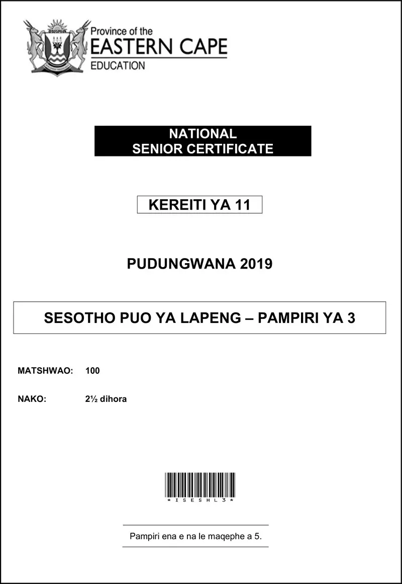 Grade 11 Sesotho past paper 2019 – seshl p3 gr11 qp nov2019 d