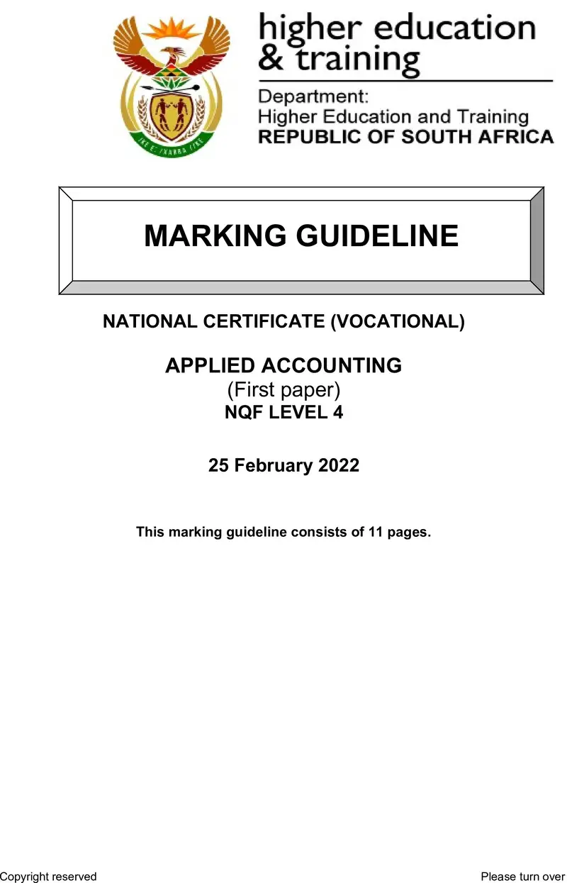 Applied Accounting L4 P1 Supp MEMO Feb 2022 preview