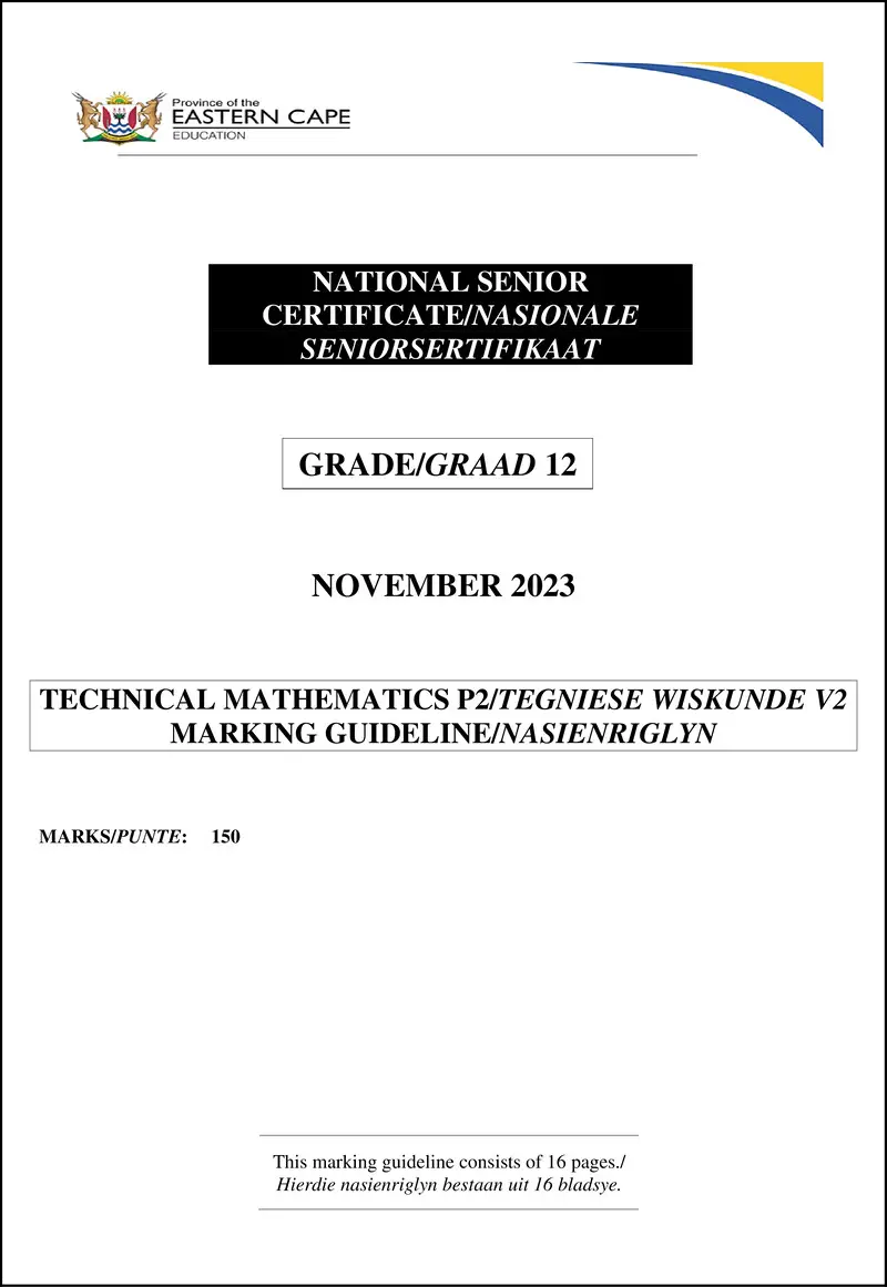 Grade 12 English past paper 2023 – tech math p2 gr11 memo nov2023 afr english