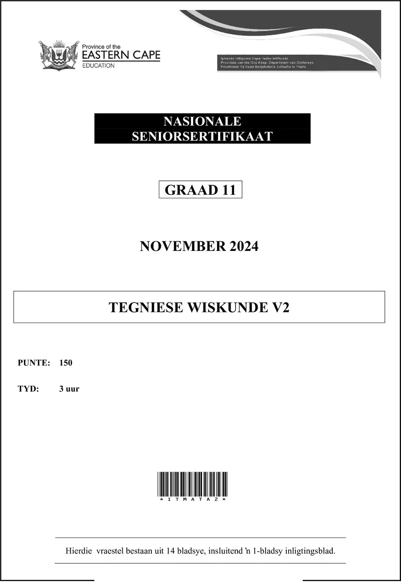 Grade 11 Tegniese Wiskunde past paper 2024 – tech maths p2 gr 11 nov 2024 afr d