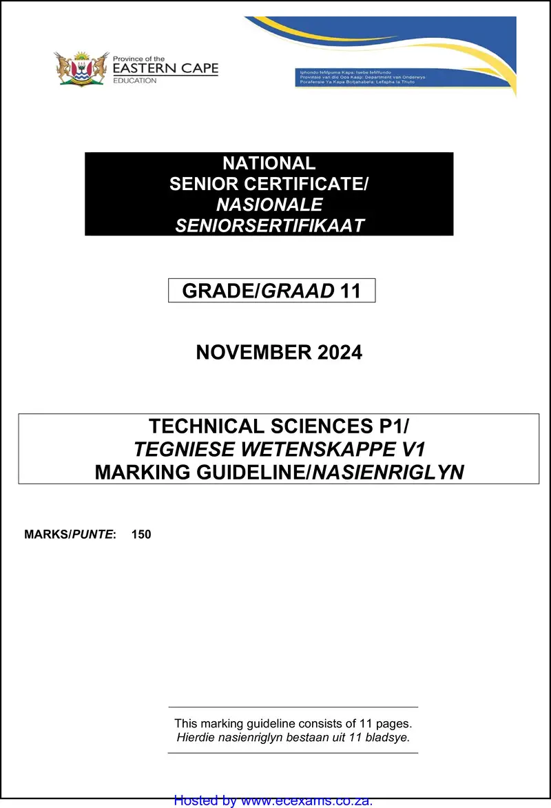 Grade 11 Technical Sciences past paper 2024 – tech sciences p1 memo gr11 nov 2024 eng afr watermark