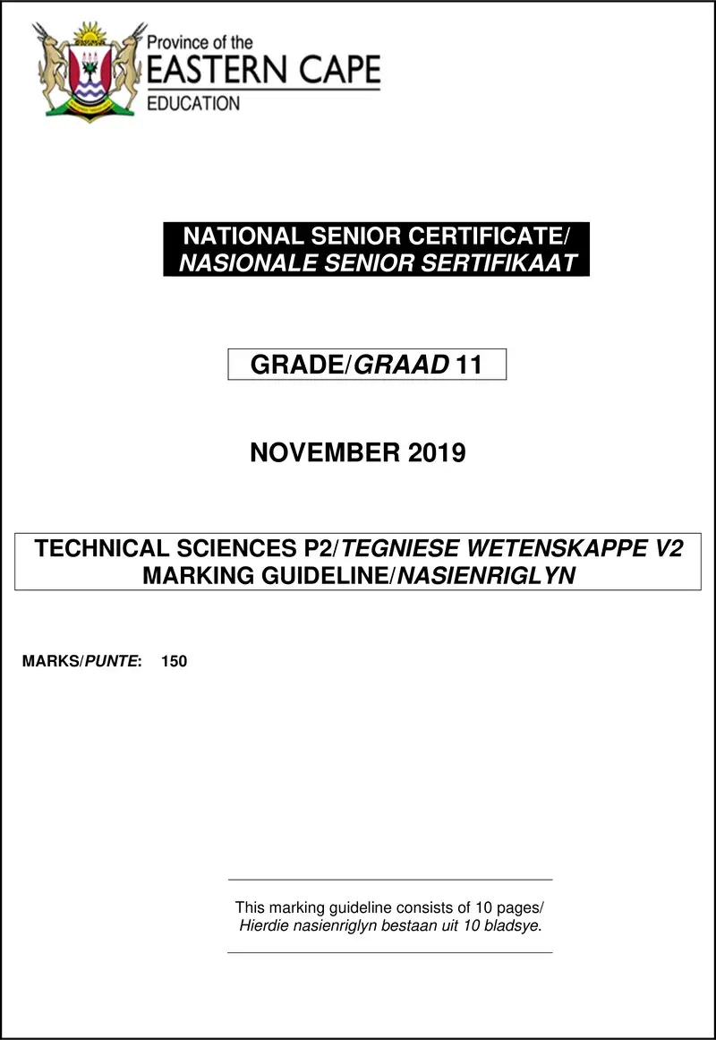 Grade 11 Technical Sciences past paper 2019 – tech sciences p2 gr11 memo nov 2019 ea