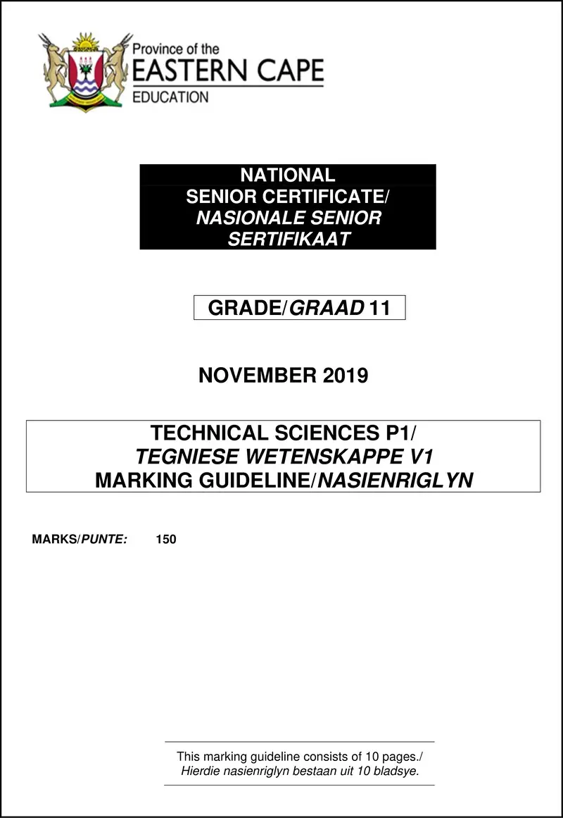 Grade 11 Technical Sciences past paper 2019 – technical sc p1 memo gr11 qp nov 2019 ea
