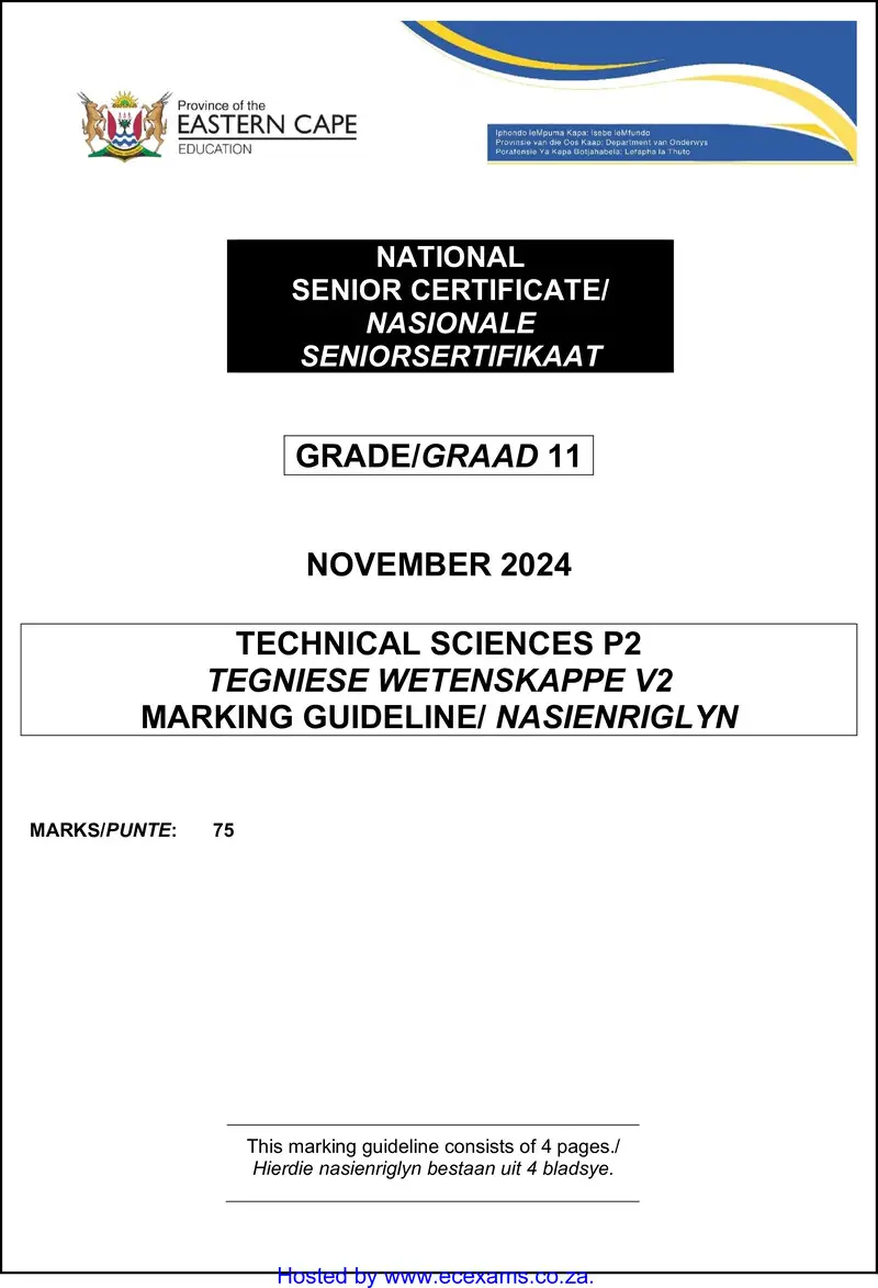 Grade 11 Technical Sciences past paper 2024 – technical sciences p2 gr11 memo 2024 eng afr watermark
