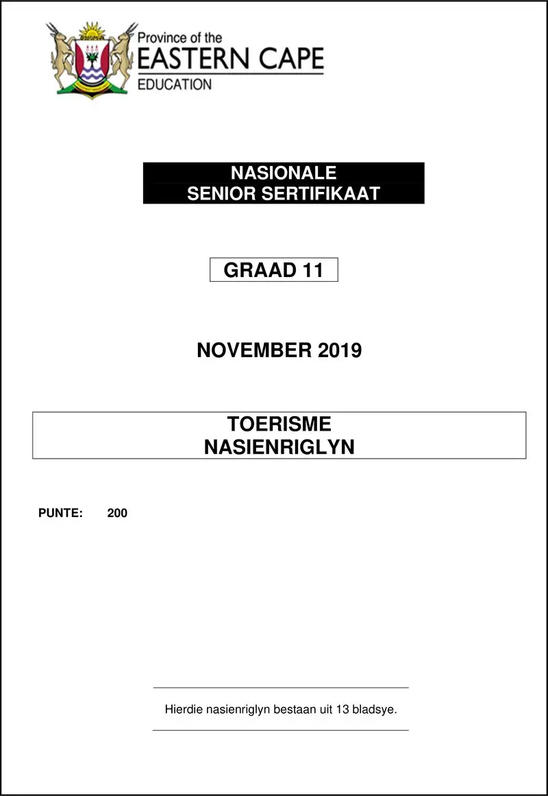 Grade 11 Tourism past paper 2019 – tourism memo gr11 nov2019 afr