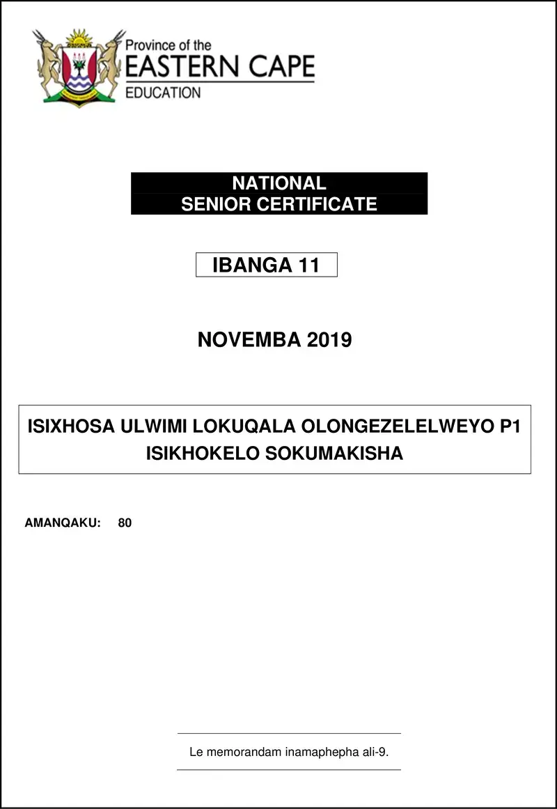 Grade 11 isiXhosa past paper 2019 – xhosa fal p1 memo gr11 nov 2019