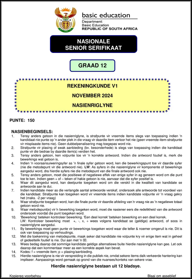 Grade 12 Accounting past paper 2024 – accounting p1 nov 2024 mg afr gr12