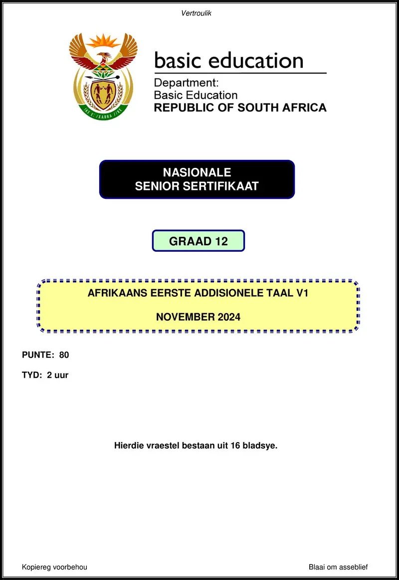 Grade 12 Afrikaans past paper 2024 – afrikaans fal p1 nov 2024 gr12