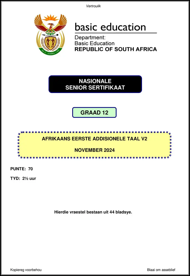 Grade 12 Afrikaans past paper 2024 – afrikaans fal p2 nov 2024 gr12