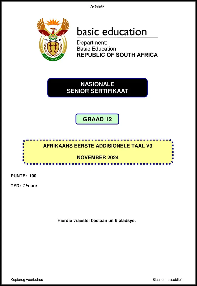 Grade 12 Afrikaans past paper 2024 – afrikaans fal p3 nov 2024 gr12