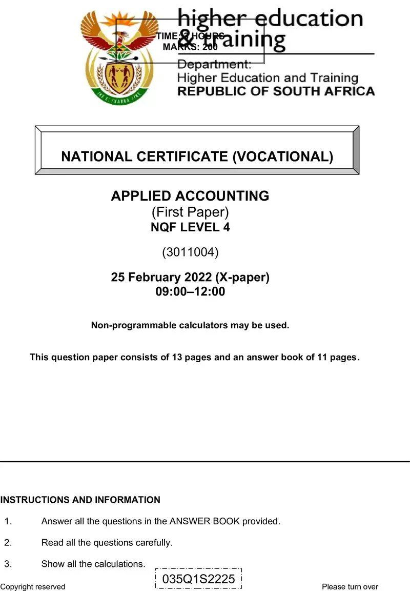 Applied Accounting QP L4 P1 Supp Feb 2022 preview