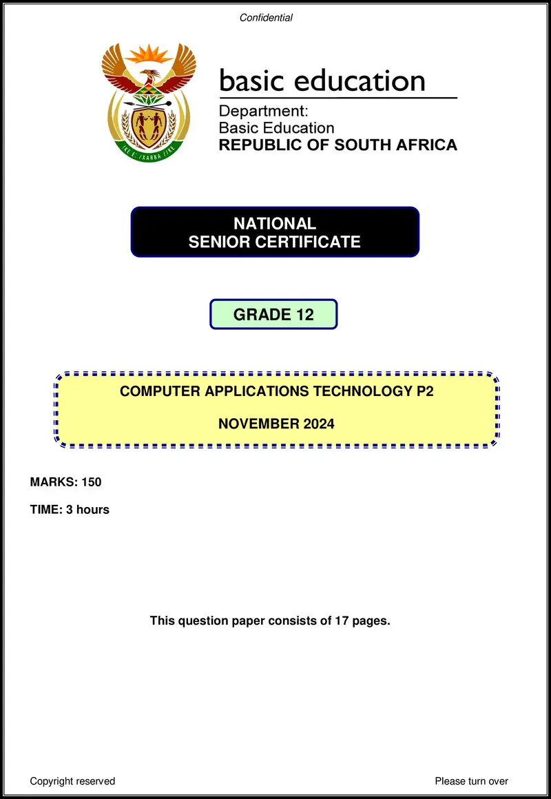 Grade 12 Computer Applications Technology past paper 2024 – computer applications technology p2 nov 2024 eng gr12