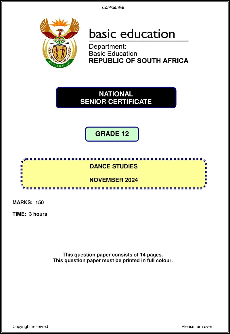 Grade 12 Dance past paper 2024 – dance studies nov 2024 eng gr12