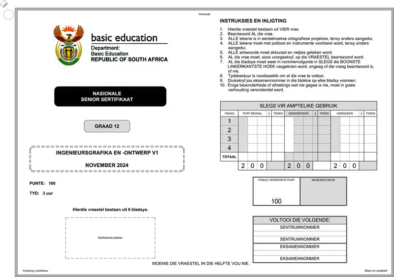 Grade 12 Design past paper 2024 – engineering graphics design p1 nov 2024 afr gr12