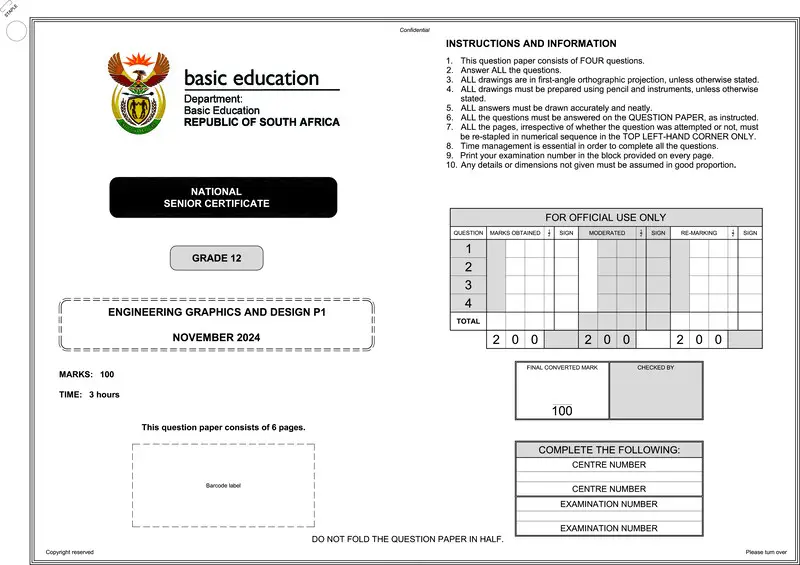 Grade 12 Design past paper 2024 – engineering graphics design p1 nov 2024 eng gr12
