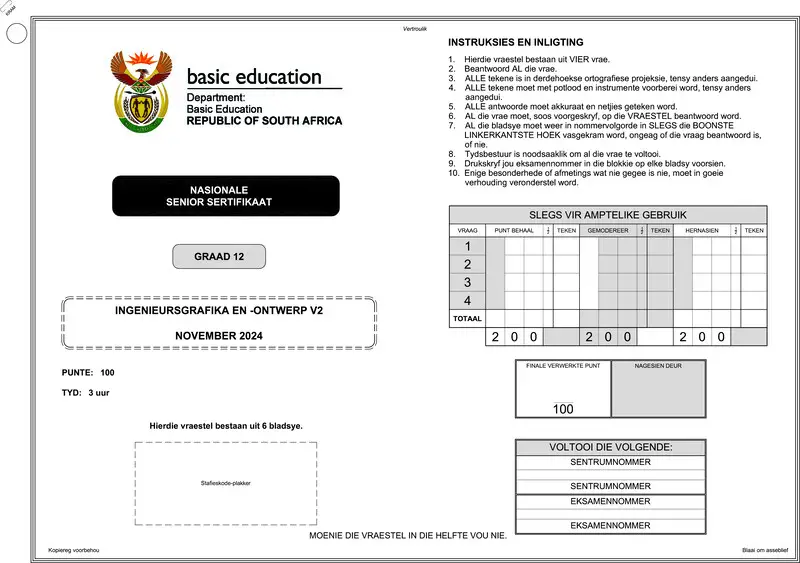 Grade 12 Design past paper 2024 – engineering graphics design p2 nov 2024 afr gr12