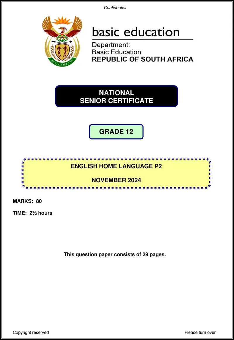 Grade 12 English past paper 2024 – english hl p2 nov 2024 gr12