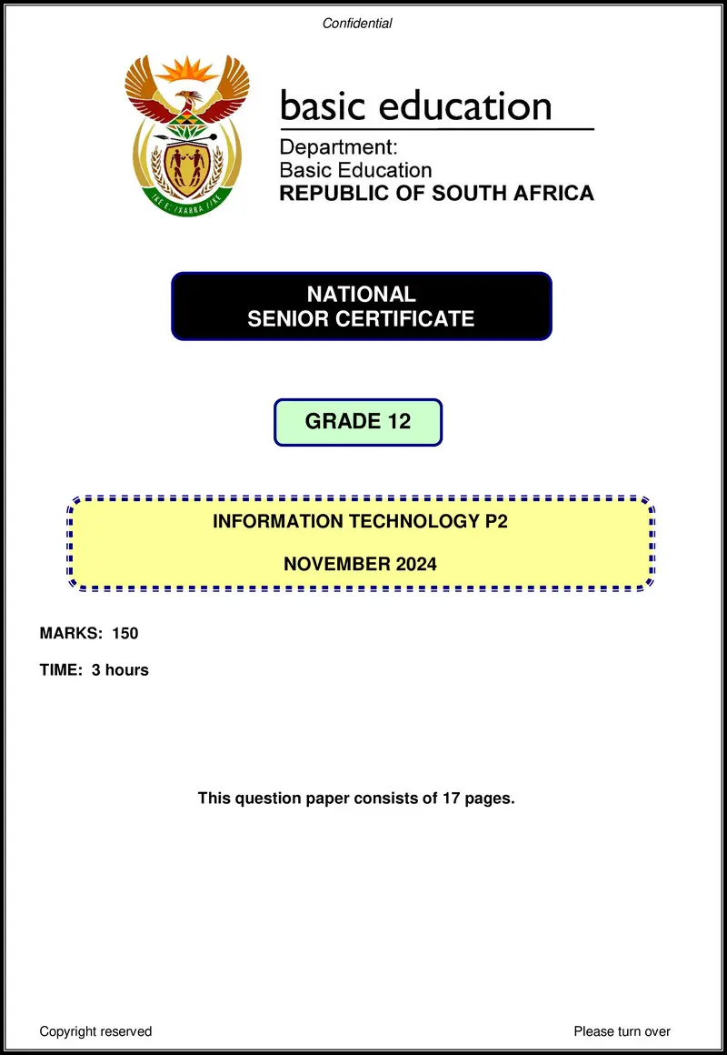 Grade 12 Information Technology past paper 2024 – information technology p2 nov 2024 eng gr12