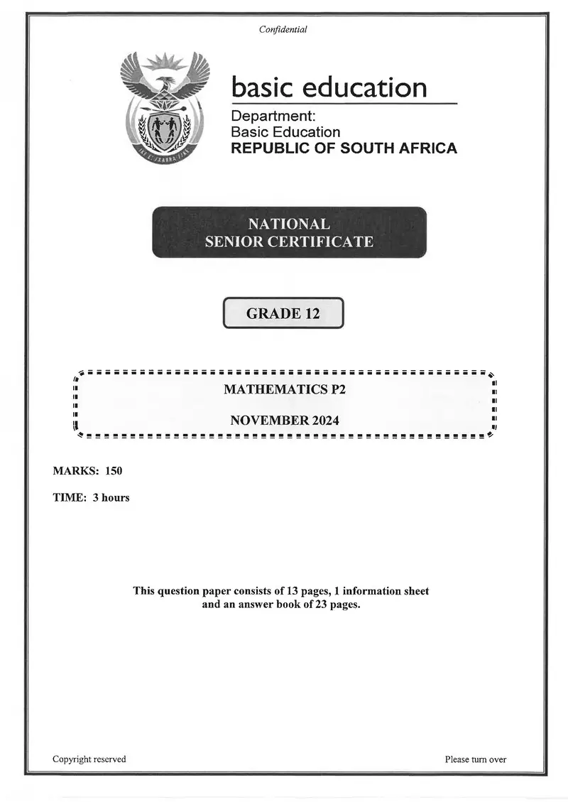 Grade 12 Mathematics past paper 2024 – mathematics p2 nov 2024 eng gr12