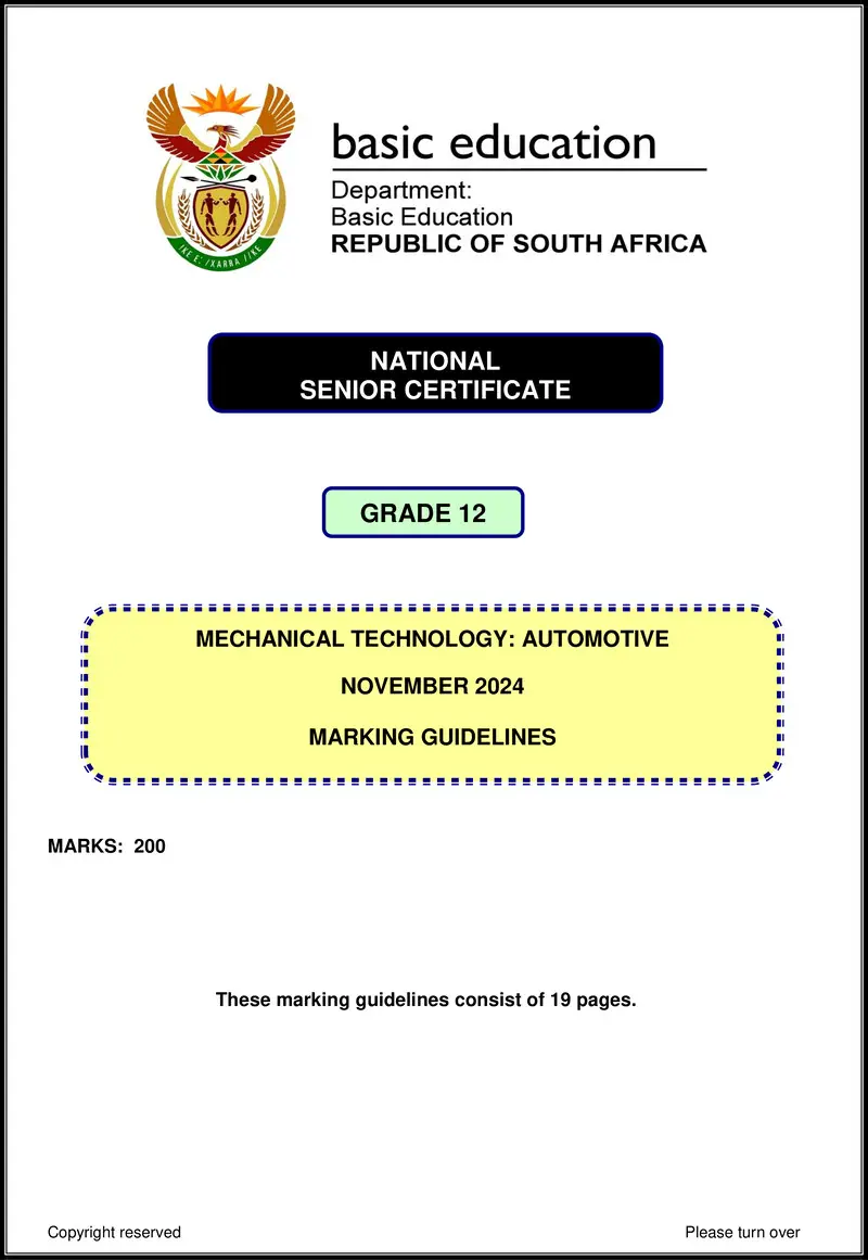 Grade 12 Mechanical Technology past paper 2024 – mechanical technology nov 2024 automotive mg eng docx gr12