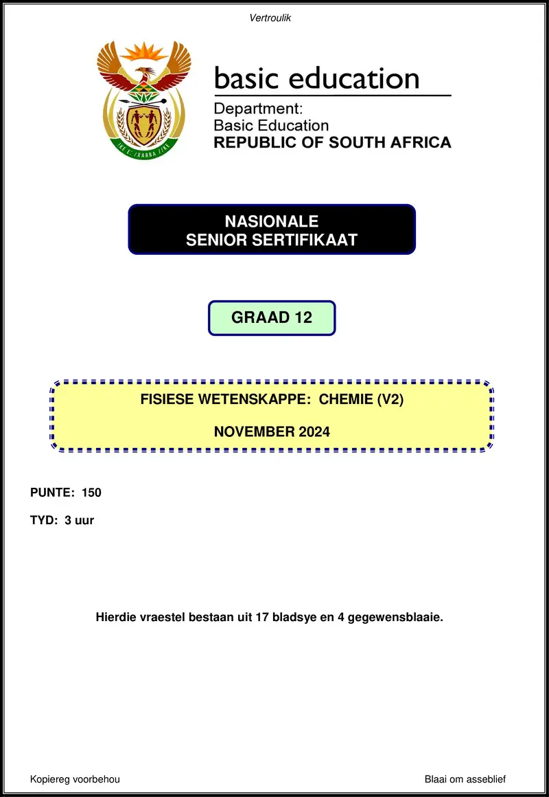 Grade 12 Physical Sciences past paper 2024 – physical sciences p2 nov 2024 afr gr12