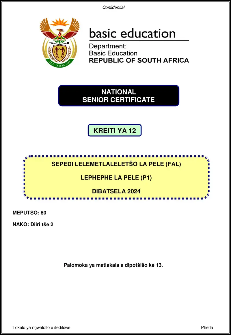 Grade 12 Sepedi past paper 2024 – sepedi fal p1 nov 2024 gr12